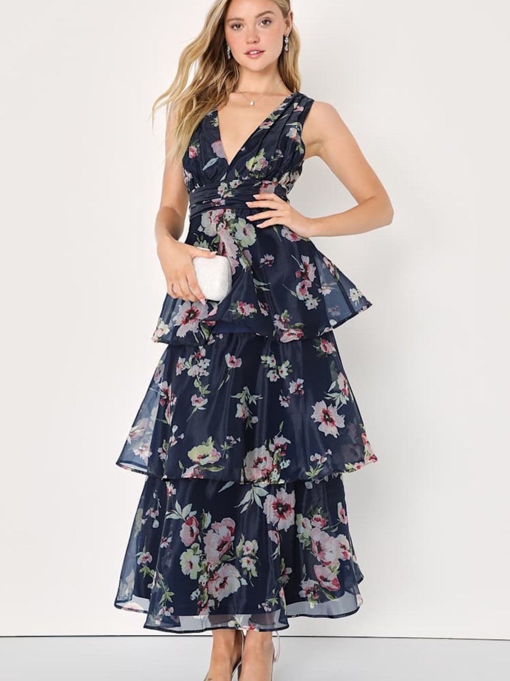 Lulu's Navy Floral Tiered Maxi Dress